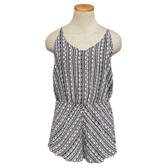 Dolce Vita Romper V-Neck Open Back Geometric Designs Black Pink Size Small S - Picture 1 of 16